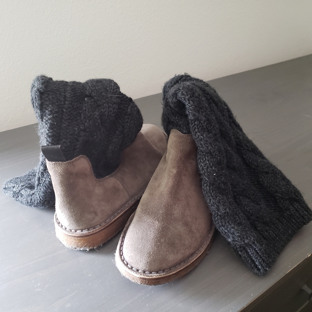 Vintage Miss Albright Philadelphia Gray Suede with Black Knit Cuffs Womens Boots